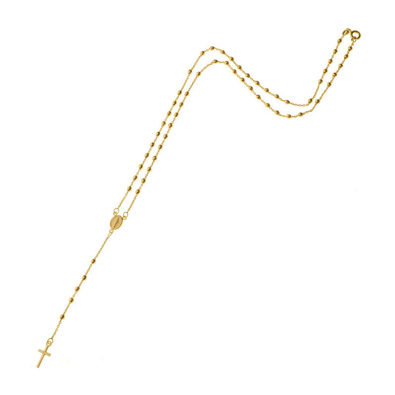 Zlatý náhrdelník - růženec, 5 desátků, křížek, Zázračná medailka, délka 45 cm
