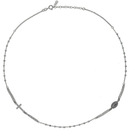 Stříbrný náhrdelník - růženec, 3 desítky, křížek, Zázračná medailka, délka 45 až 50 cm