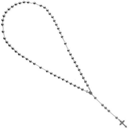 Stříbrný náhrdelník - růženec, 5 desátků, křížek s Ježíšem, Zázračná medailka, délka 75 cm
