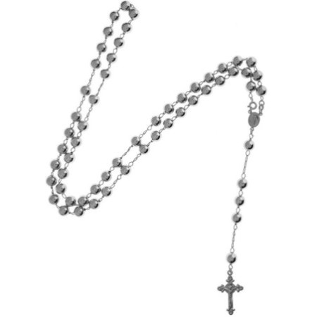 Stříbrný náhrdelník - růženec, 5 desátků, křížek s Ježíšem, Zázračná medailka, délka 75 cm