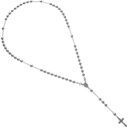 Stříbrný náhrdelník - růženec, 5 desátků, křížek s Ježíšem, Zázračná medailka, délka 60 cm