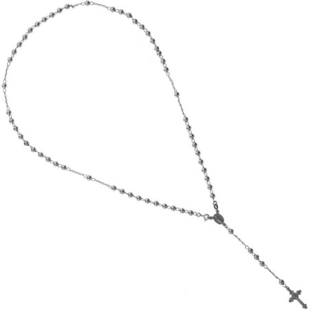 Stříbrný náhrdelník - růženec, 5 desátků, křížek s Ježíšem, Zázračná medailka, délka 60 cm