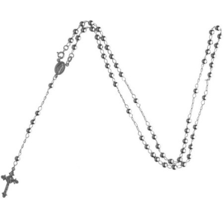 Stříbrný náhrdelník - růženec, 5 desátků, křížek s Ježíšem, Zázračná medailka, délka 60 cm