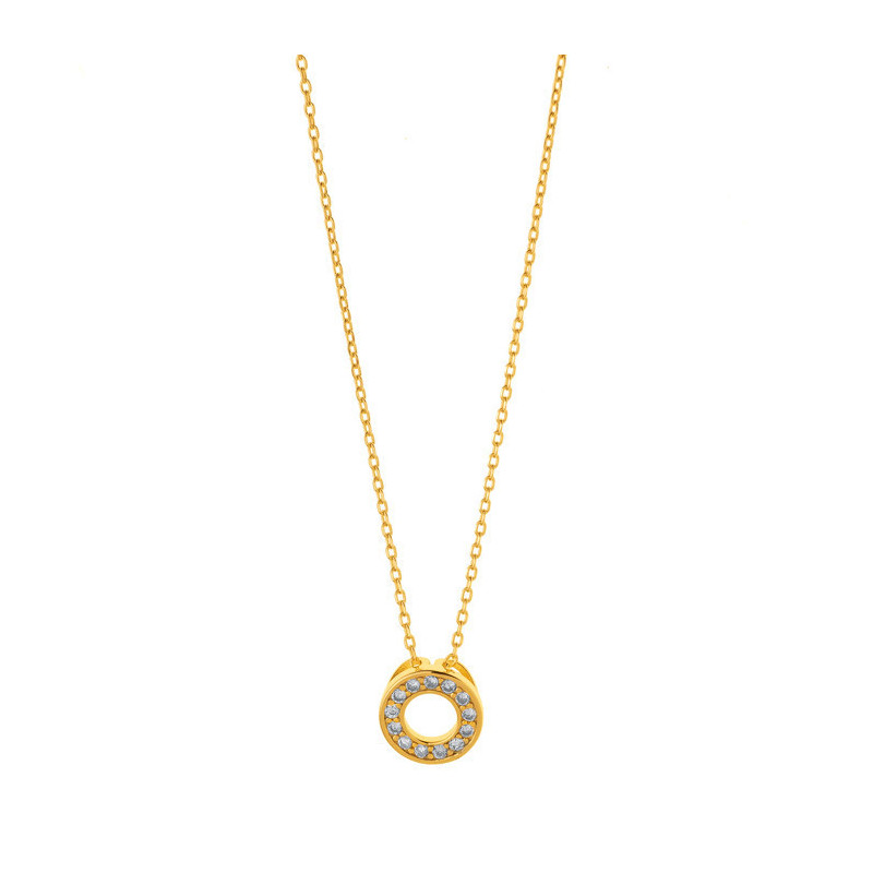 Pozlacený stříbrný náhrdelník - čiré kulaté zirkony, délka 42 až 45 cm