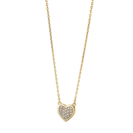 Pozlacený stříbrný náhrdelník - srdíčko, čiré kulaté zirkony, délka 43 až 46 cm