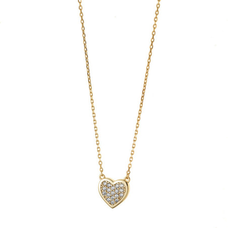 Pozlacený stříbrný náhrdelník - srdíčko, čiré kulaté zirkony, délka 43 až 46 cm