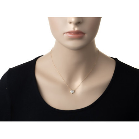 Pozlacený stříbrný náhrdelník - srdíčko, čiré kulaté zirkony, délka 43 až 46 cm