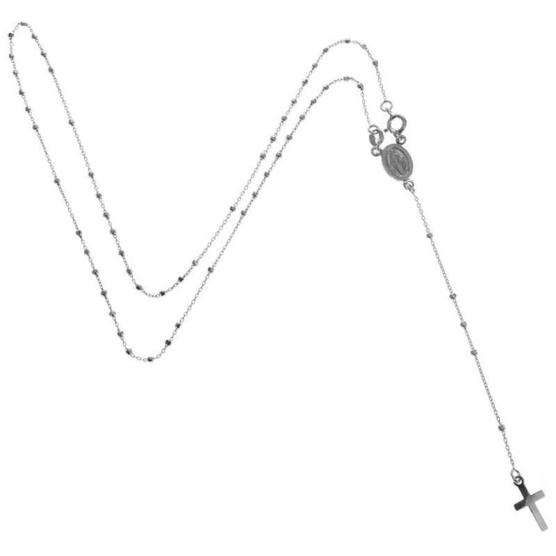Stříbrný náhrdelník - růženec, 5 desátků, křížek, Zázračná medailka, délka 45 cm