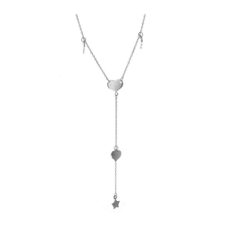 Stříbrný náhrdelník - srdíčko, hvězdička, délka 43 až 46 cm