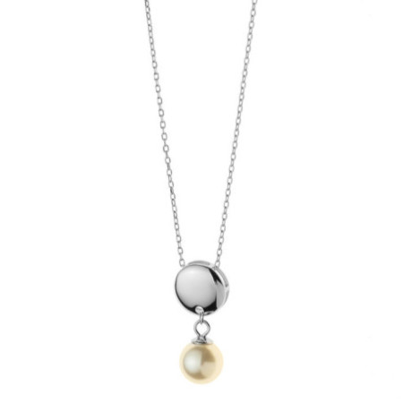 Stříbrný náhrdelník - bílá syntetická perla ve tvaru kuličky, délka 43 až 46 cm
