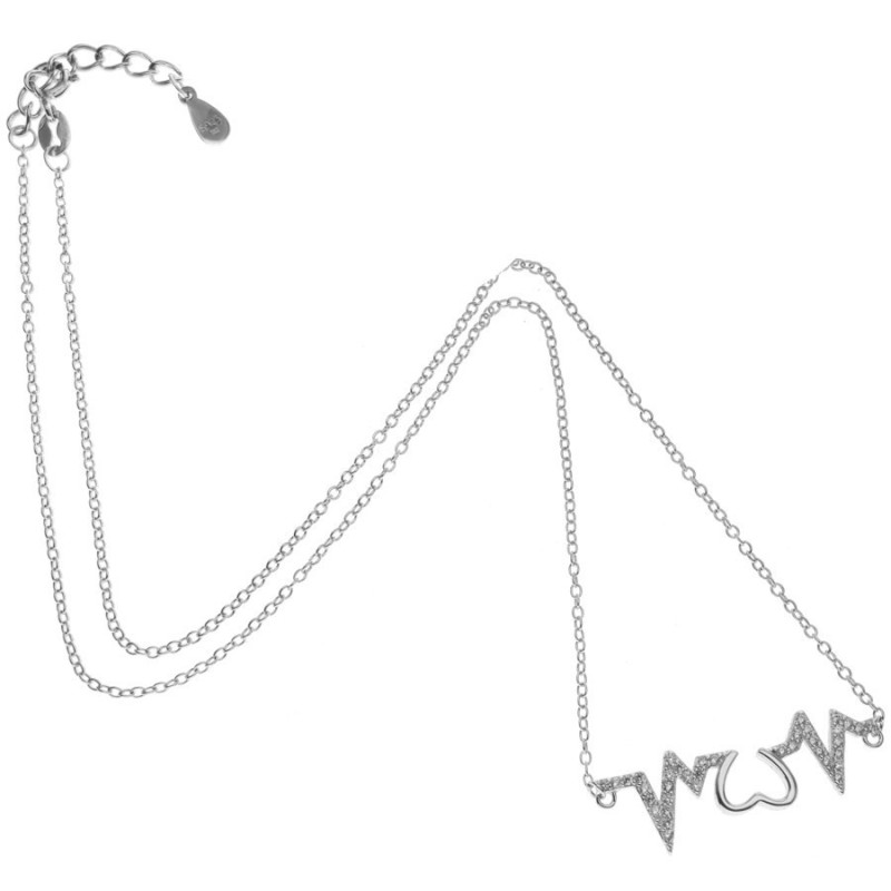 Stříbrný náhrdelník - EKG, čiré kulaté zirkony, délka 43 až 45 cm