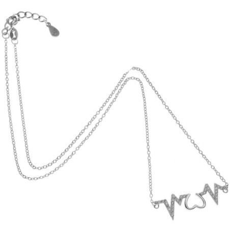 Stříbrný náhrdelník - EKG, čiré kulaté zirkony, délka 43 až 45 cm