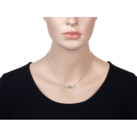 Stříbrný náhrdelník - EKG, čiré kulaté zirkony, délka 43 až 45 cm