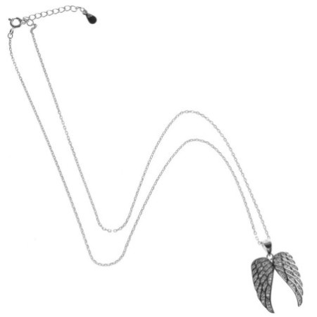 Stříbrný náhrdelník - andělské křídlo, čiré kulaté zirkony, délka 43 až 46 cm