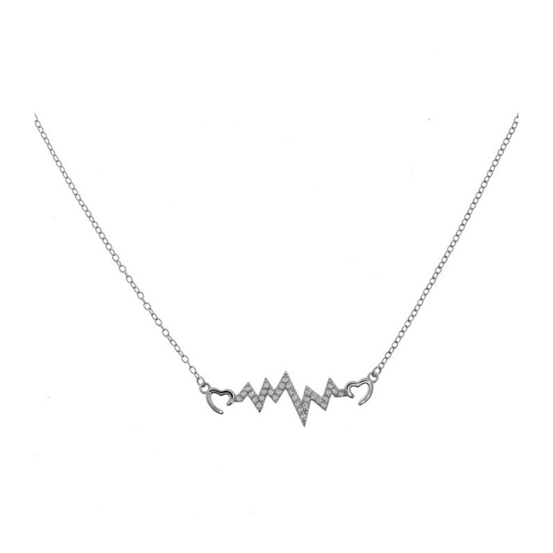 Stříbrný náhrdelník - EKG, čiré kulaté zirkony, délka 43 až 46 cm