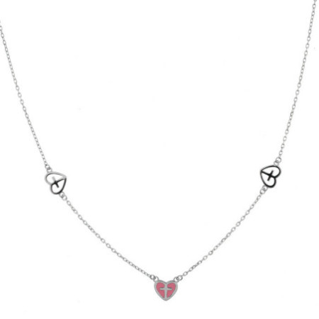 Stříbrný náhrdelník - srdíčko, křížek, glazura, délka 43 až 46 cm