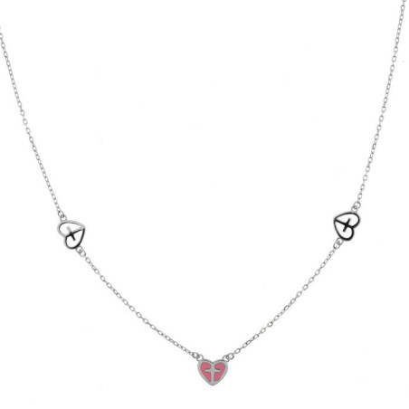 Stříbrný náhrdelník - srdíčko, křížek, glazura, délka 43 až 46 cm