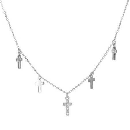 Stříbrný náhrdelník - křížek, čiré kulaté zirkony, délka 43 až 46cm