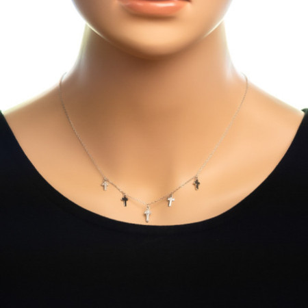 Stříbrný náhrdelník - křížek, čiré kulaté zirkony, délka 43 až 46cm