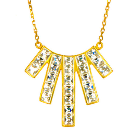 Pozlacený stříbrný náhrdelník - čiré křišťály Swarovski ve tvaru čtverce, délka 45 cm
