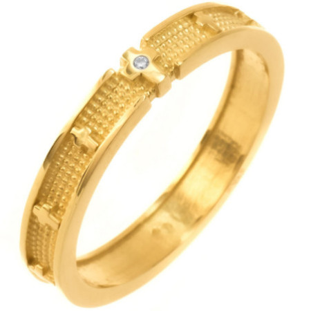 Zlatý prsten - růženec, čirý kulatý zirkon