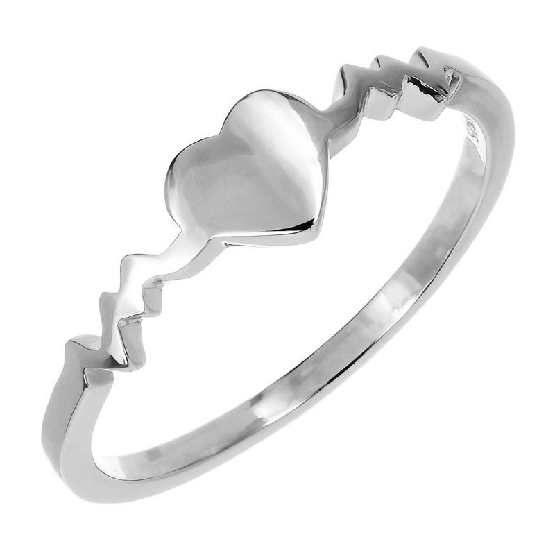 Stříbrný prsten - srdíčko, EKG