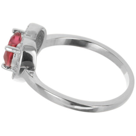 Stříbrný prsten - srdíčko, tmavě růžový zirkon ve tvaru srdíčka, čiré kulaté zirkony