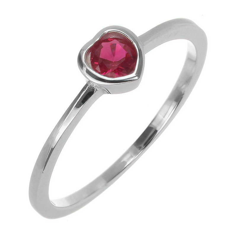 Stříbrný prsten - srdíčko, tmavě růžový kulatý zirkon