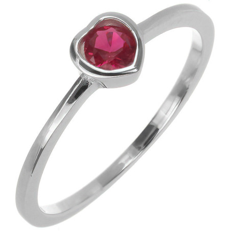 Stříbrný prsten - srdíčko, tmavě růžový kulatý zirkon