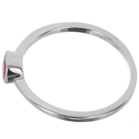 Stříbrný prsten - srdíčko, tmavě růžový kulatý zirkon