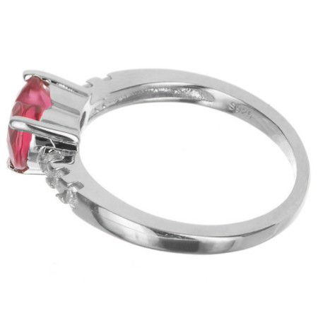 Stříbrný prsten - srdíčko, tmavě růžový zirkon ve tvaru srdíčka, čiré kulaté zirkony