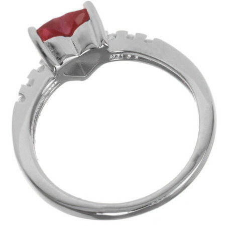 Stříbrný prsten - srdíčko, tmavě růžový zirkon ve tvaru srdíčka, čiré kulaté zirkony