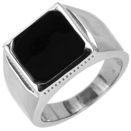 Stříbrný prsten - pečetní, černá glazura ve tvaru čtverce
