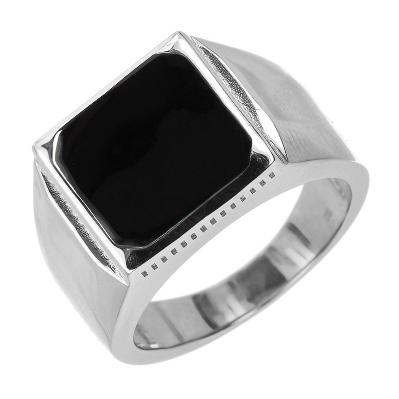 Stříbrný prsten - pečetní, černá glazura ve tvaru čtverce