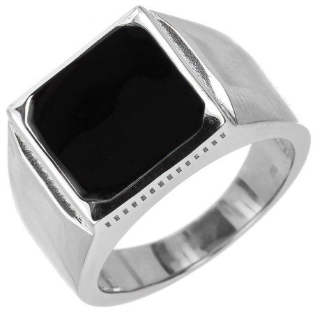 Stříbrný prsten - pečetní, černá glazura ve tvaru čtverce