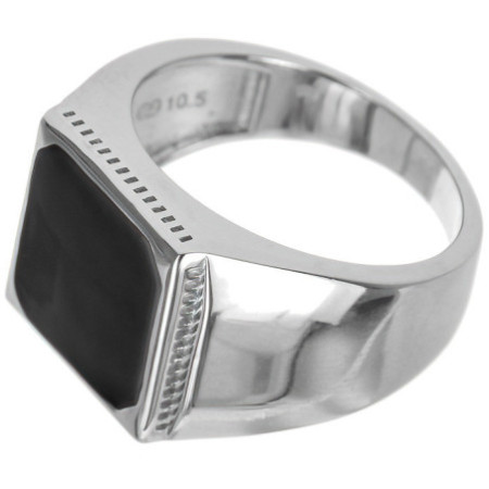 Stříbrný prsten - pečetní, černá glazura ve tvaru čtverce