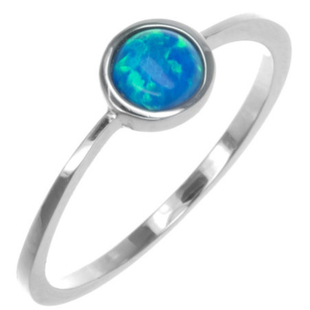 Stříbrný prsten - modrý kulatý syntetický opál