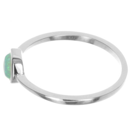 Stříbrný prsten - bílý kulatý syntetický opál