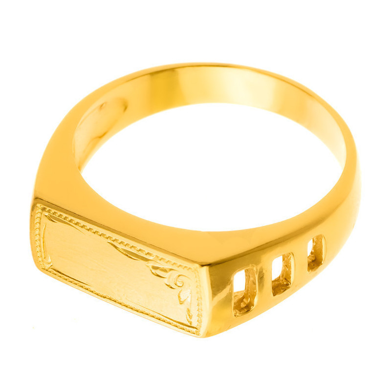 Pozlacený stříbrný prsten - pečetní, s ručním gravírem