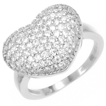 Stříbrný prsten - srdíčko, čiré kulaté zirkony