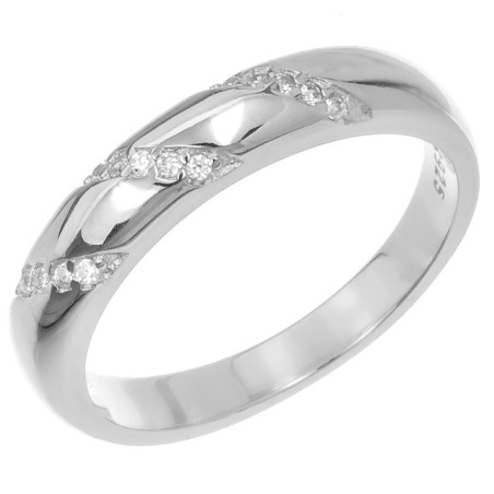 Stříbrný prsten - čiré kulaté zirkony