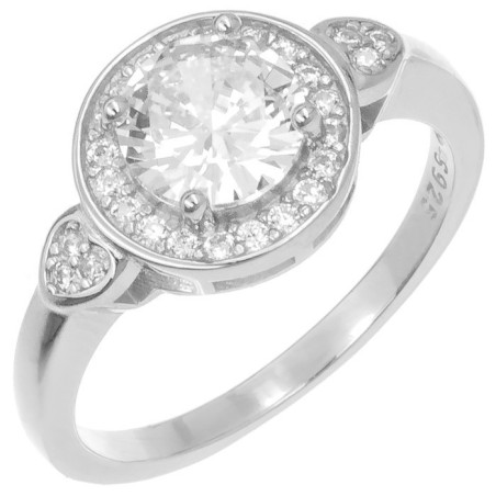 Stříbrný prsten - čiré kulaté zirkony