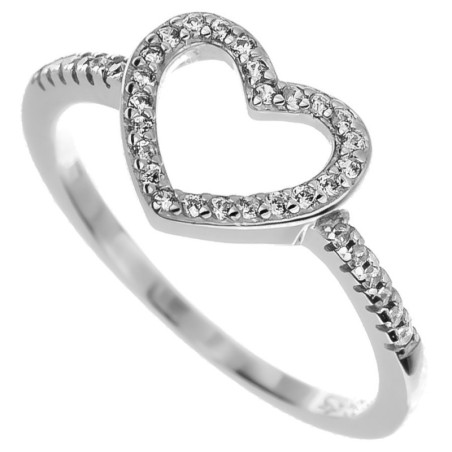 Stříbrný prsten - srdíčko, čiré kulaté zirkony