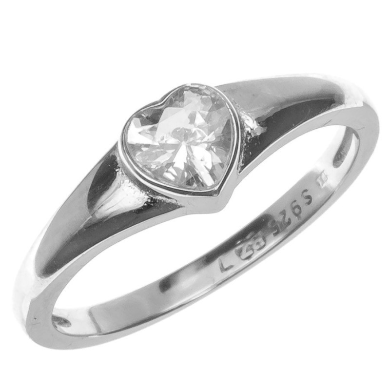 Stříbrný prsten - srdíčko, čirý zirkon ve tvaru srdíčka