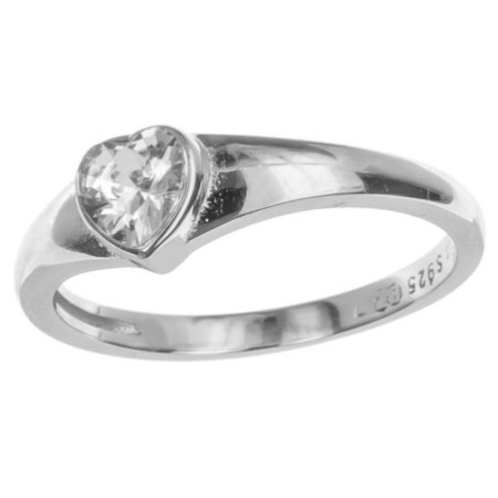 Stříbrný prsten - srdíčko, čirý zirkon ve tvaru srdíčka