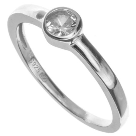 Stříbrný prsten - čirý kulatý zirkon