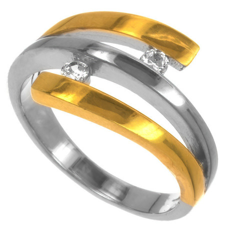 Kombinovaný stříbrný prsten - čiré kulaté zirkony