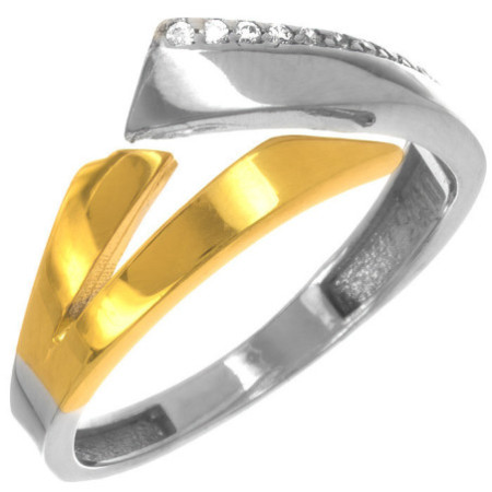Kombinovaný stříbrný prsten - čiré kulaté zirkony