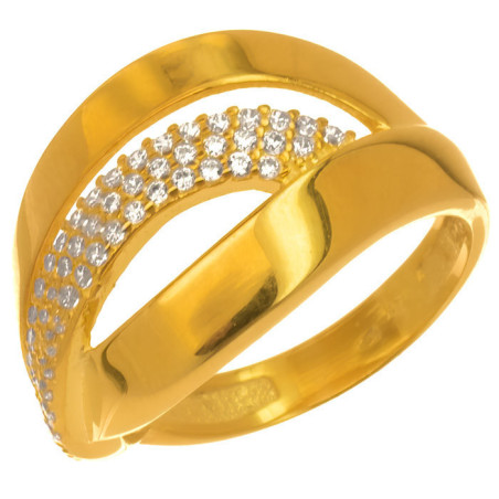 Pozlacený stříbrný prsten - čiré kulaté zirkony