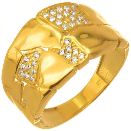 Pozlacený stříbrný prsten - čiré kulaté zirkony